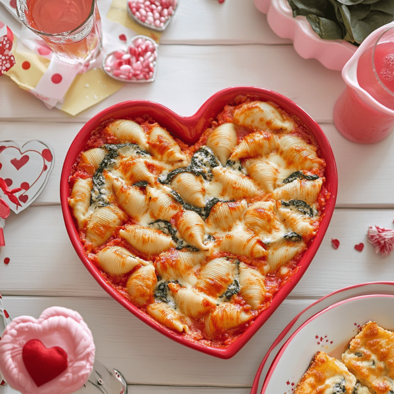Valentine’s Day Spinach and Cheese Stuffed Shells