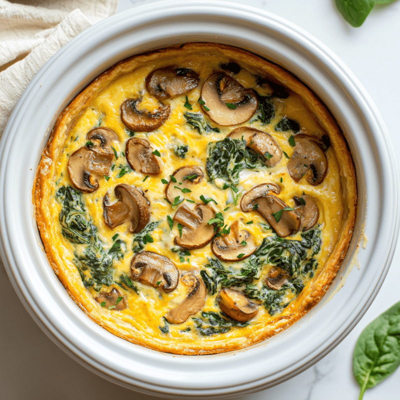 Crockpot Spinach and Mushroom Breakfast Quiche