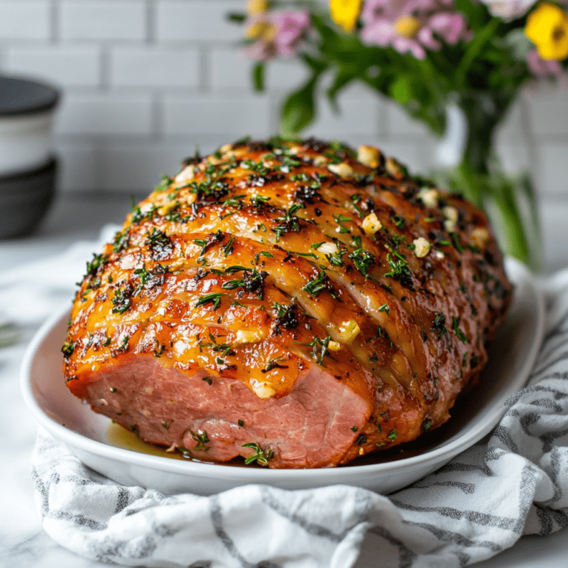Easter Garlic Herb Crusted Ham