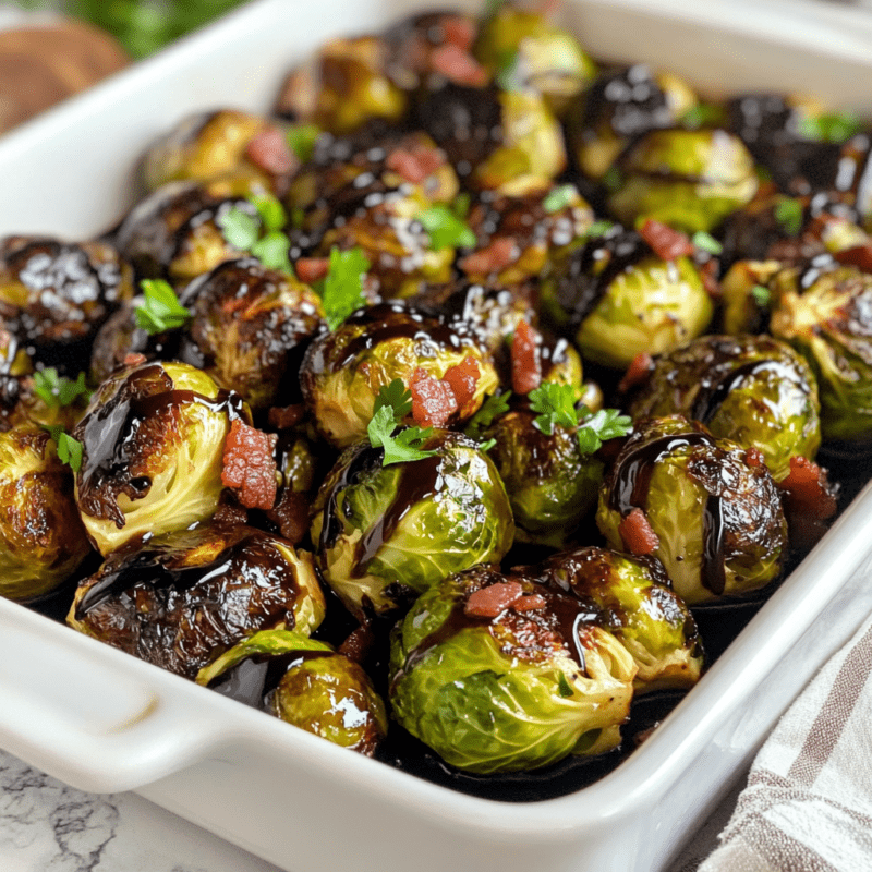 Roasted Brussels Sprouts with Bacon and Balsamic Glaze