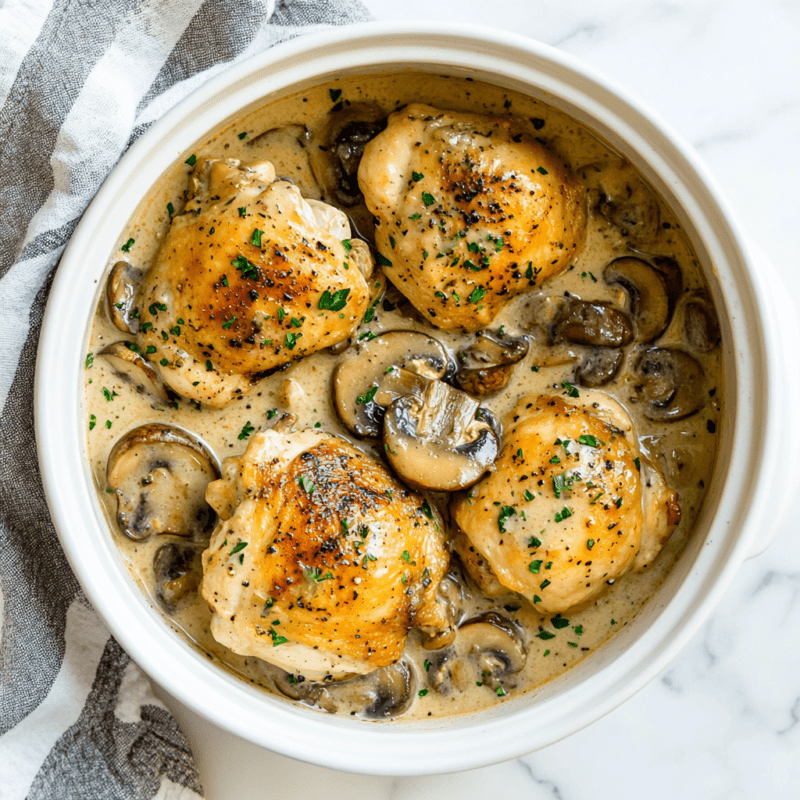 Crockpot Creamy Mushroom Chicken Thighs