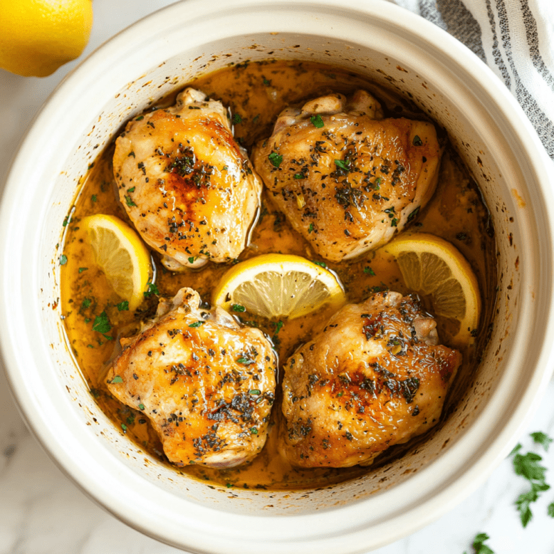 Crockpot Lemon Garlic Chicken Thighs