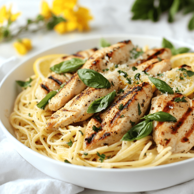 Lemon Basil Pasta with Grilled Chicken