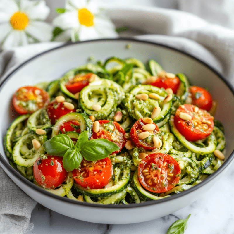 Pesto Zoodle Salad with Cherry Tomatoes