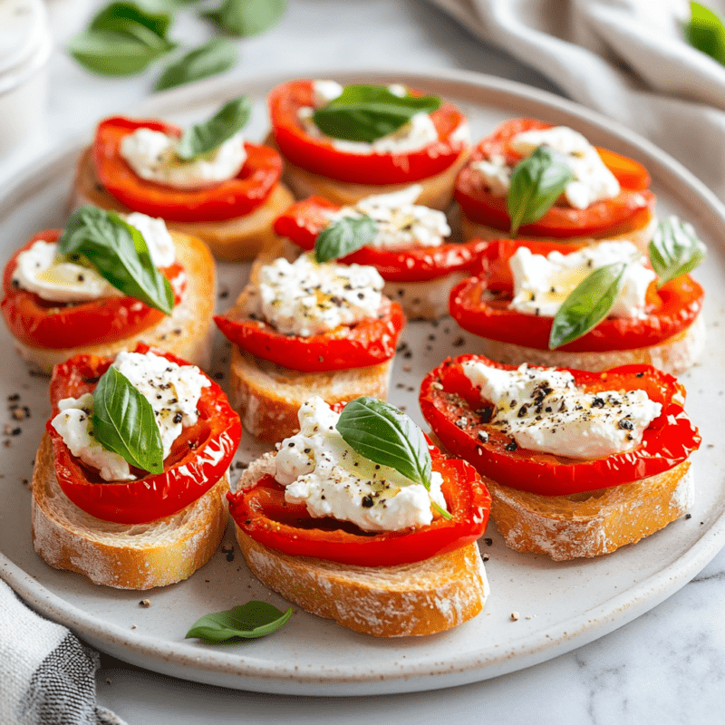 Roasted Red Pepper and Goat Cheese Crostini