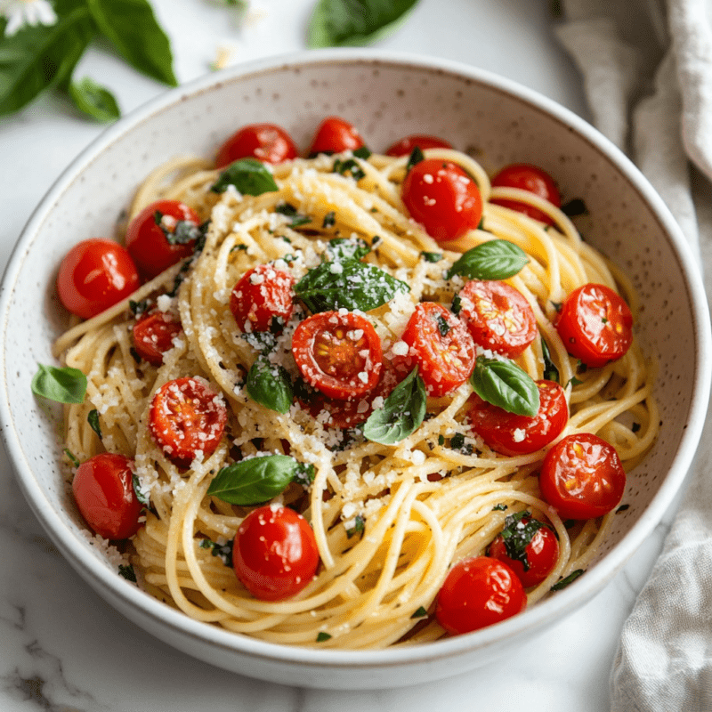Spaghetti with Cherry Tomatoes and Basil