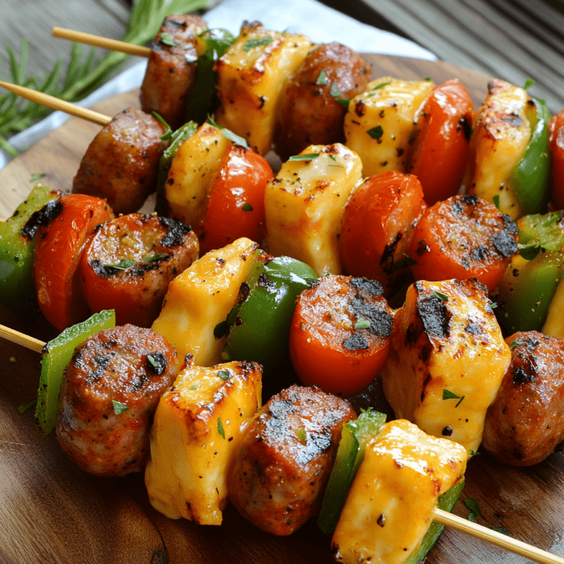 Spicy Sausage and Cheese Skewers