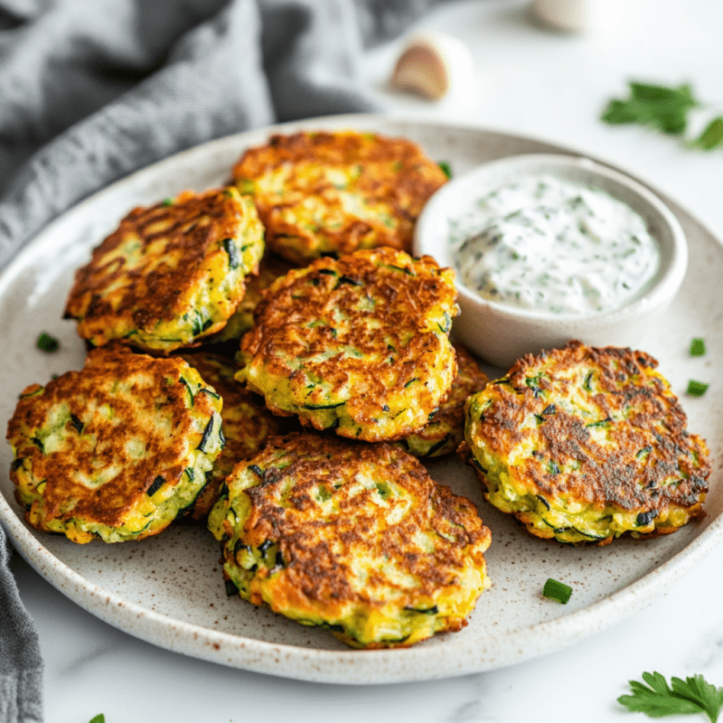 Zucchini Fritters with Tzatziki Sauce