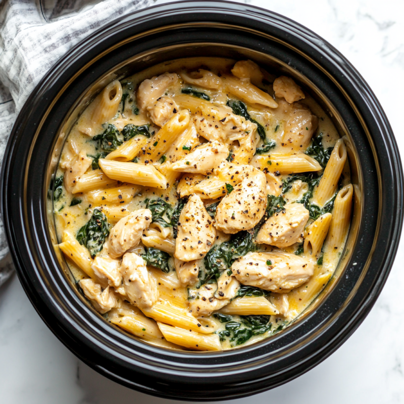 Crockpot Chicken and Spinach Pasta