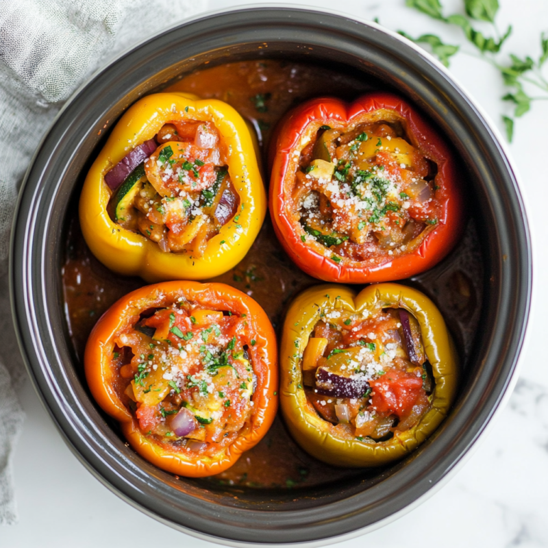 Crockpot Ratatouille Stuffed Peppers