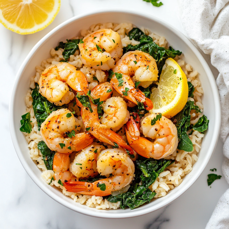 Lemon Garlic Shrimp Rice Bowl