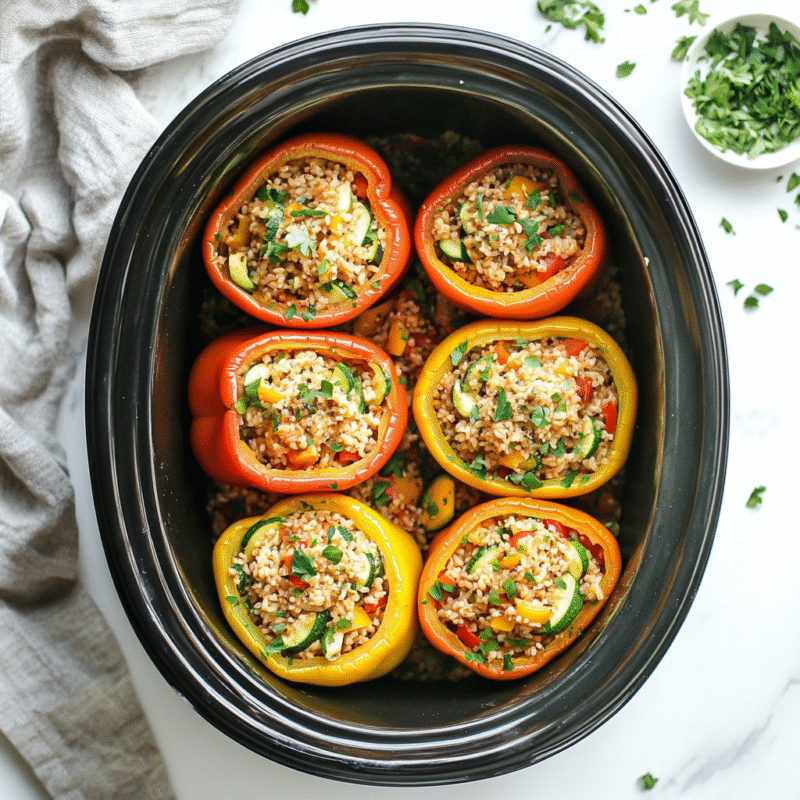 Slow Cooker Turkey & Veggie Stuffed Peppers