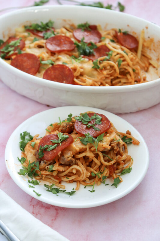 Cheesy Spaghetti Pizza Bake