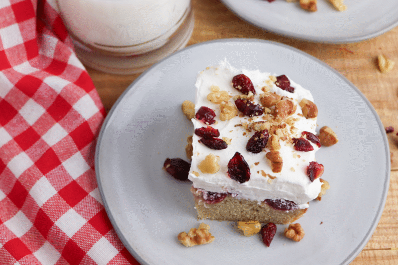 Easy Cranberry Sauce Poke Cake with Whipped Topping