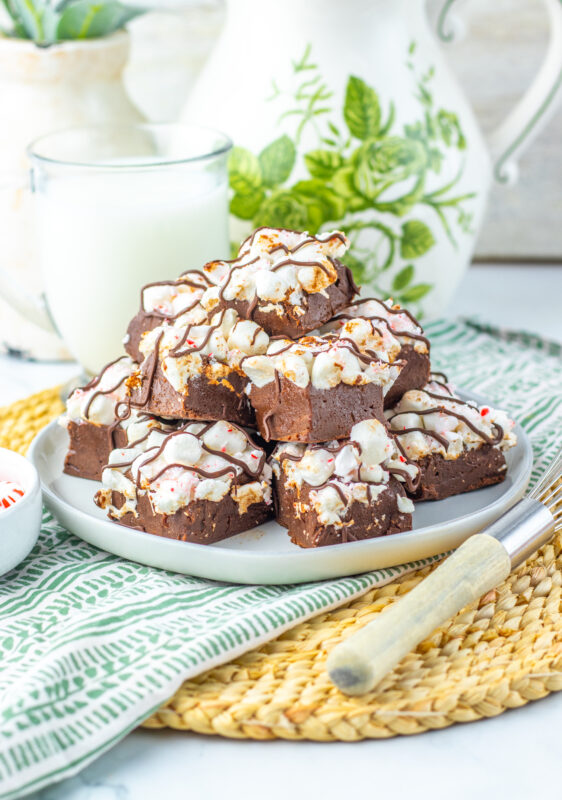 Creamy Hot Chocolate Fudge with Marshmallows & Peppermint Crunch