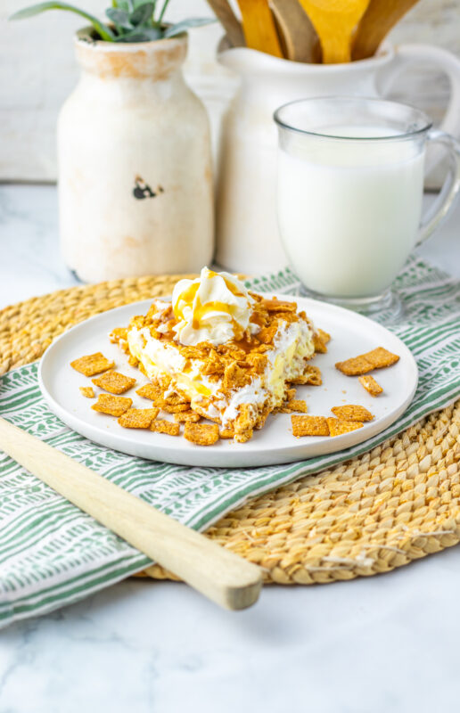 No Bake Cinnamon Toast Crunch Pie with French Vanilla Pudding