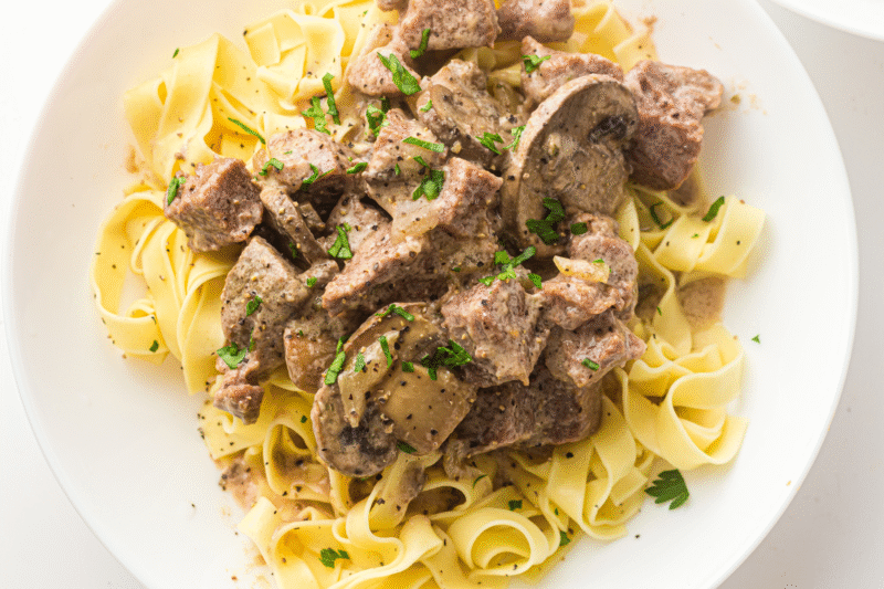 Creamy Crockpot Beef Stroganoff with Egg Noodles