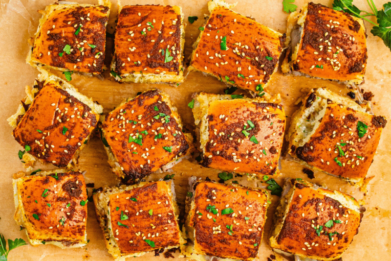 Hot French Onion Beef Sliders with Au Jus for Dipping