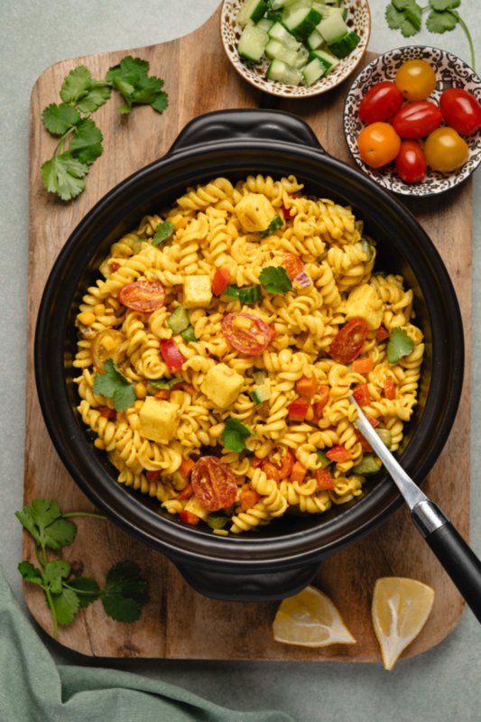 Creamy Curried Pasta Salad with Paneer