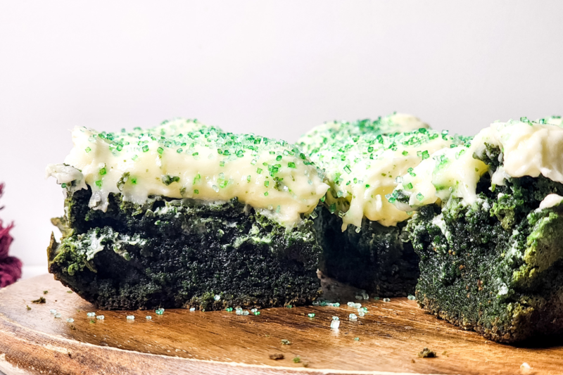 Fudgy Green Velvet Brownies with Cream Cheese Frosting