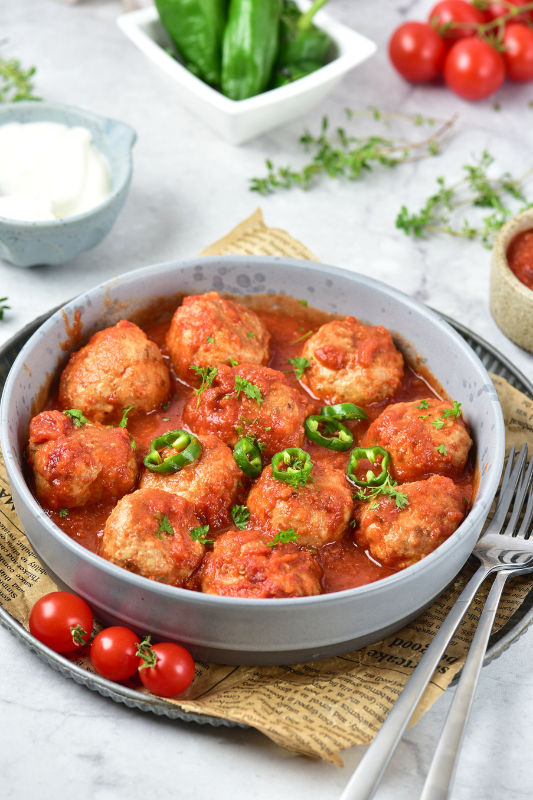 Mexican Ground Chicken Meatballs Baked in Chipotle Tomato Sauce