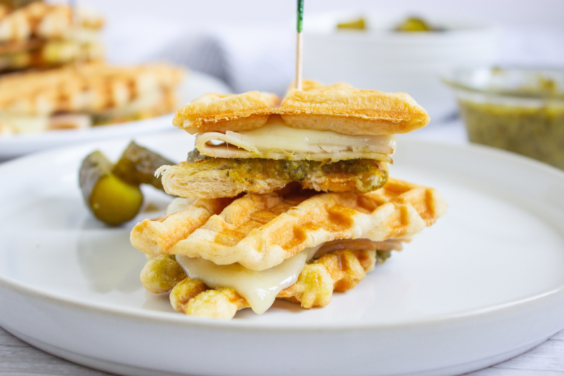 Mozzarella Pesto Smoked Turkey Croffle Sandwiches